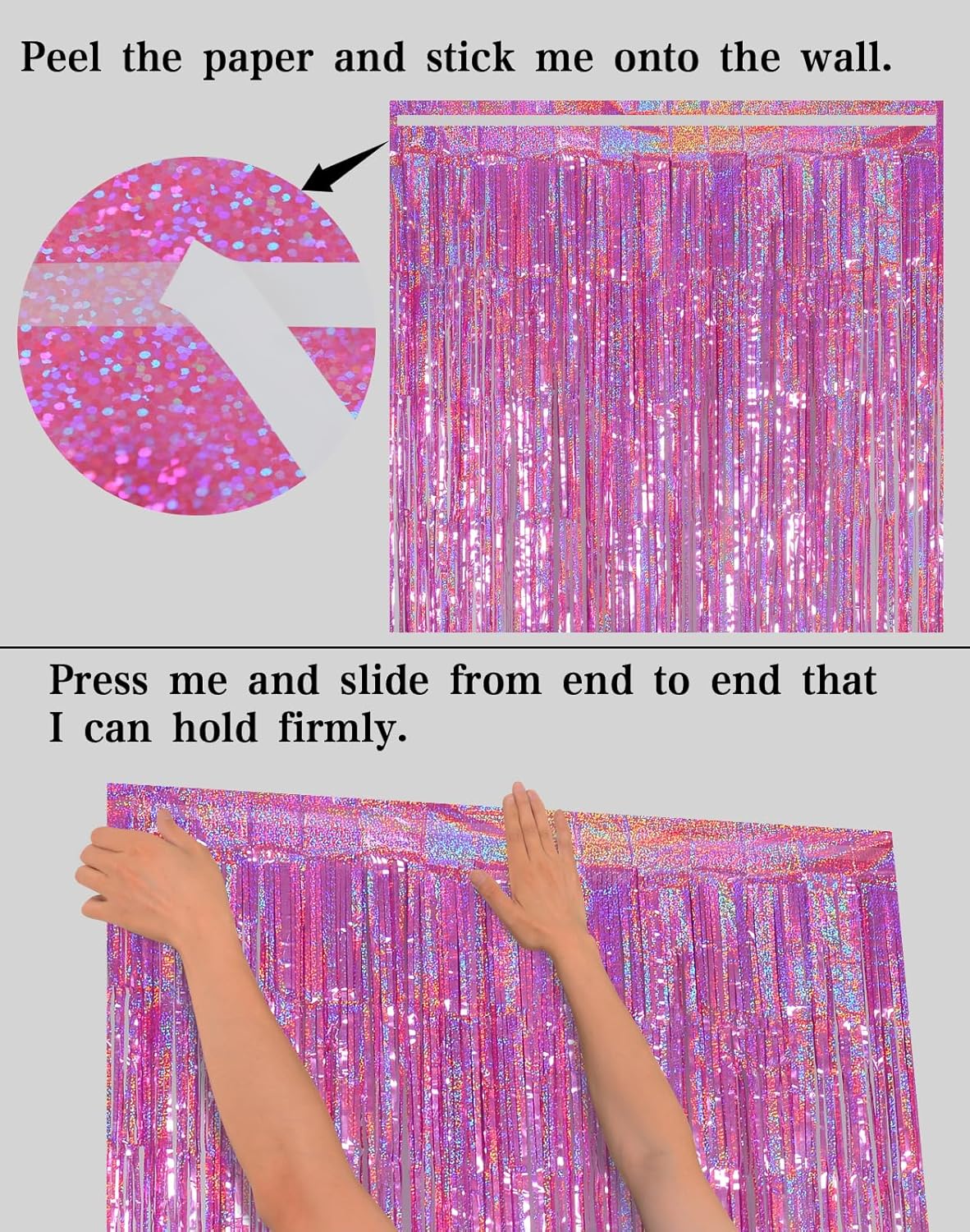 Melsan Pink Foil Fringe Curtain - Shiny Tinsel Backdrop for Bachelorette Party | 3 Pack, 3.2 x 8.2 ft