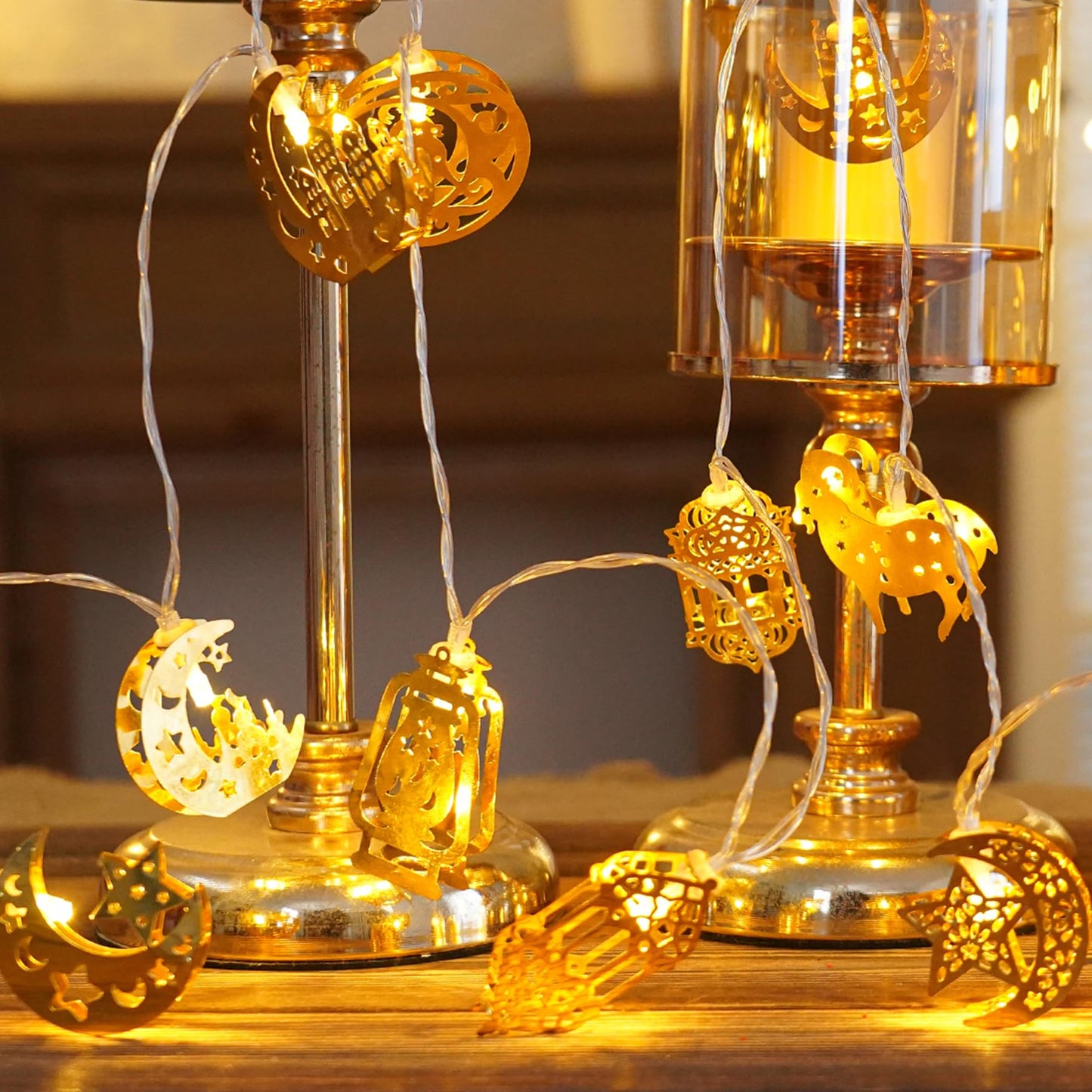 ilifemate Ramadan Eid Mubarak Lights, Metal Islamic Lantern Moon Decor Lights with Remote Control, 8 Lighting Modes & 2 Brightness, Ideal for Eid Home Party Fireplace Wall Decor Indoor