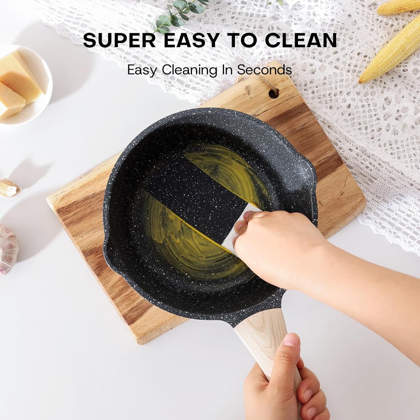 Kordisen Nonstick Saucepan Set - 1.5Qt & 2.5Qt Cooking Pots with Pour Spout | Easy to Clean, PFOA Free (Black)