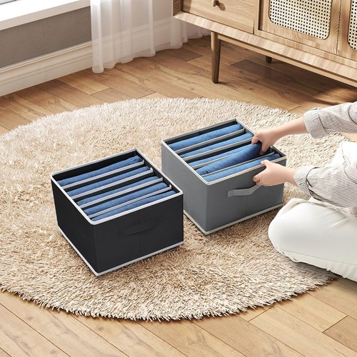 Homsorout Drawer Organizer - Foldable Fabric Clothes Organizer with Handles | 2 Pack, Black