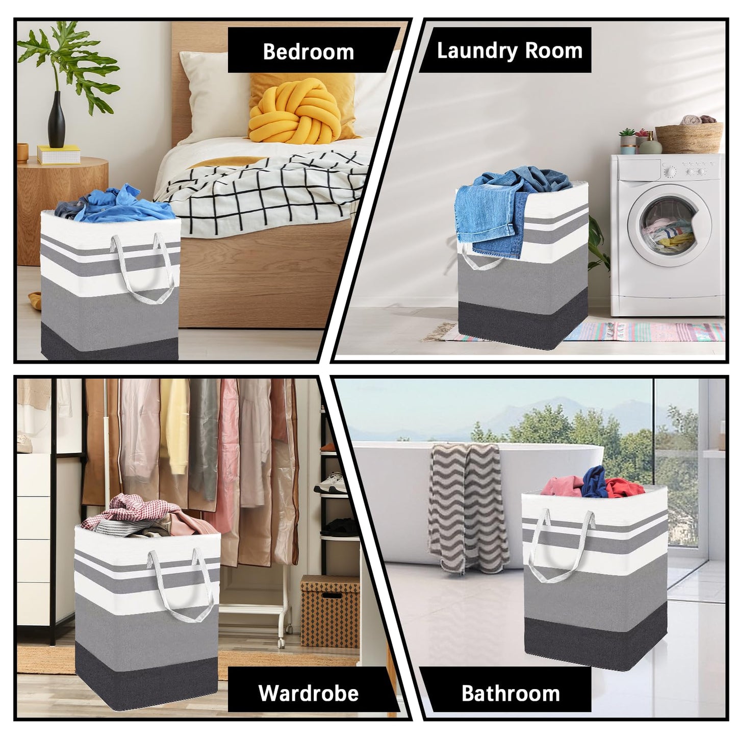 6 Pack Laundry Hamper Freestanding, Large Laundry Basket, 75 L Collapsible Tall Clothes Hamper with Easy Carry Handles for Clothes, Towels in the Family and Dorm, Gradient Grey