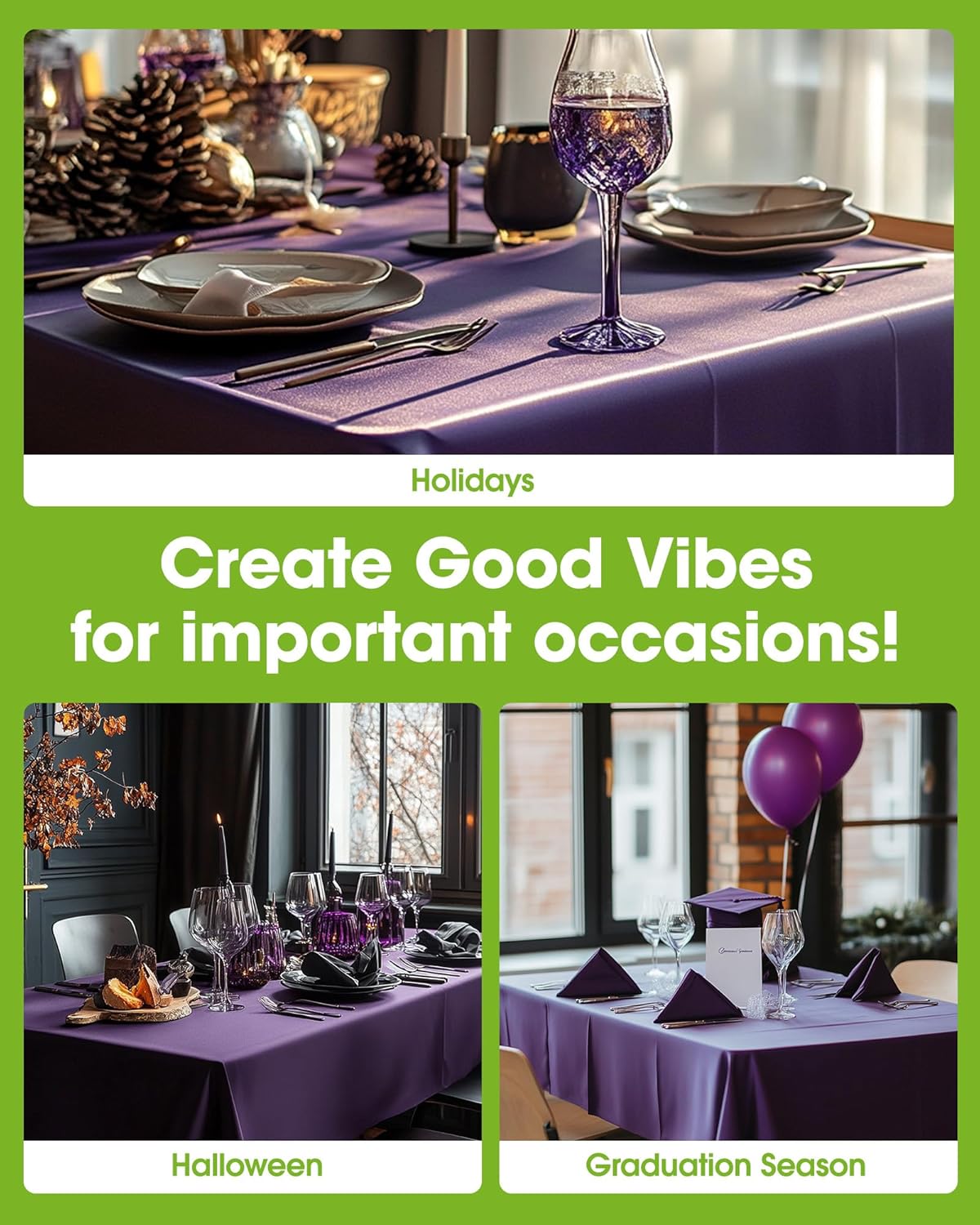 Pureegg Disposable Plastic Tablecloths - 8 Pack, 54 x 108 Inch, Leakproof & Sturdy for Graduation Party - Purple