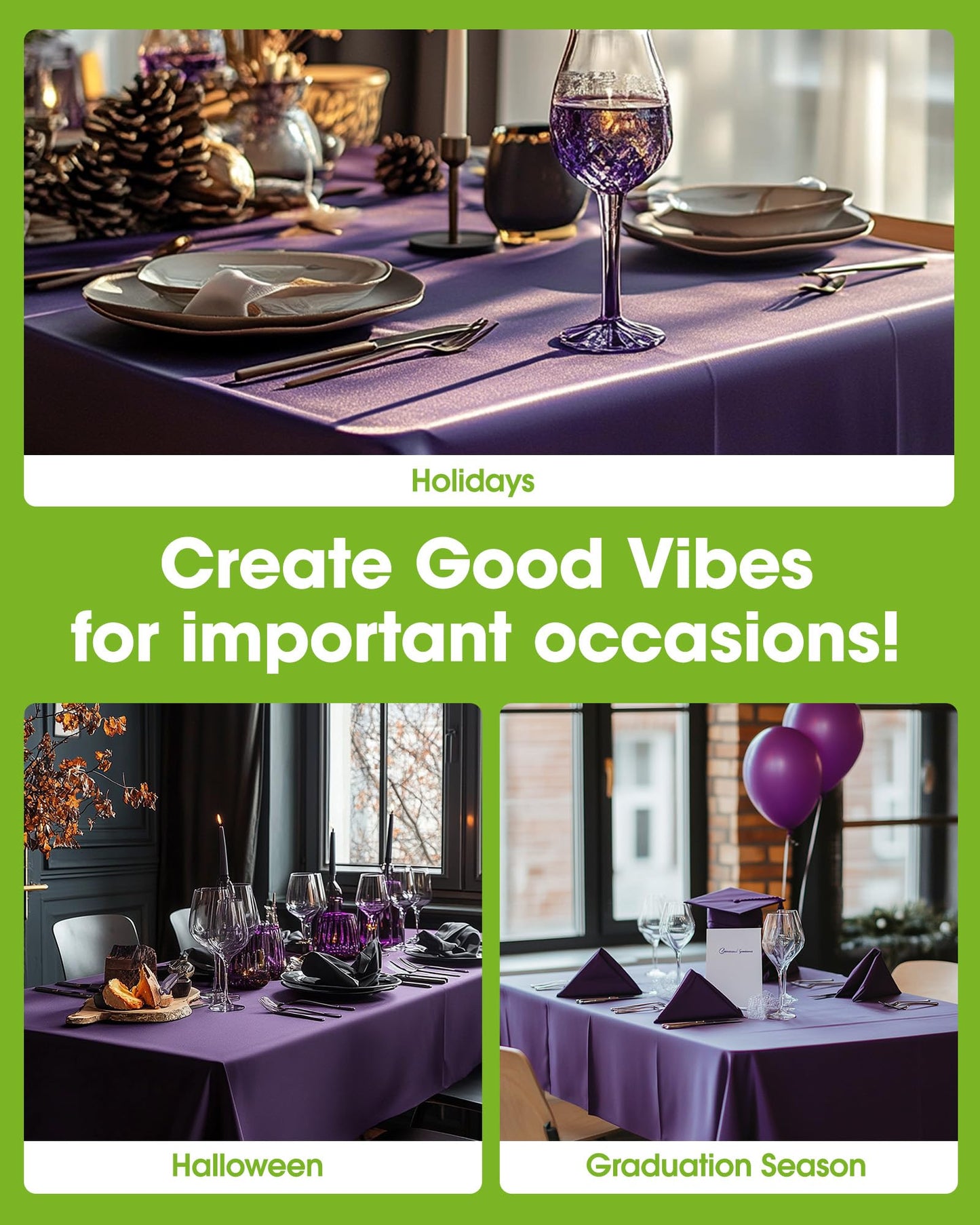 Pureegg Plastic Table Cloth Disposable 20 Pack, 54 x 108 Inch Table Cloths, Graduation Decorations Class of 2025, Graduation Party Tablecloths, Rectangle, Plastic Cover, Leakproof & Sturdy, Purple