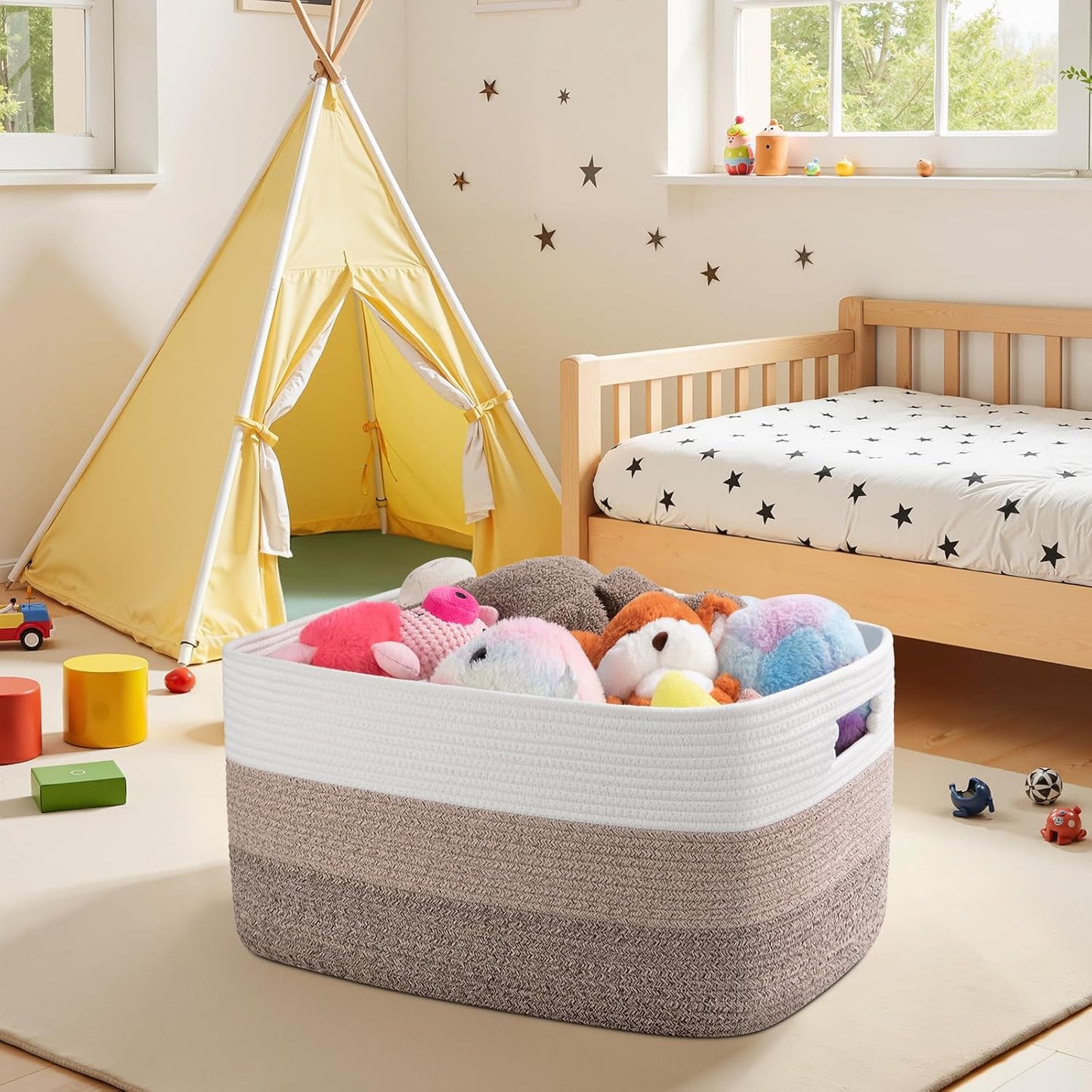 OIAHOMY Large Woven Blanket Basket - 22”x17”x12” Nursery & Living Room Toy Storage | Gradient Yellow