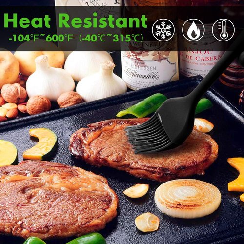 HOTEC Silicone Basting Brush - 600℉ Heat Resistant, BPA Free for BBQ & Baking | Black (Set of 2)
