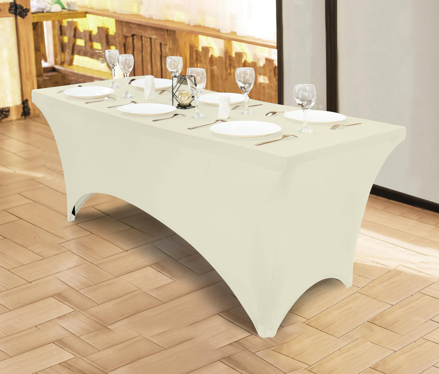 Utopia Kitchen Spandex Tablecloth 1 Pack [6FT, Ivory] Tight, Fitted, Washable and Wrinkle Resistant Stretch Rectangular Patio Table Cover for Event, Wedding, Banquet & Parties [72Lx30Wx30H Inch]
