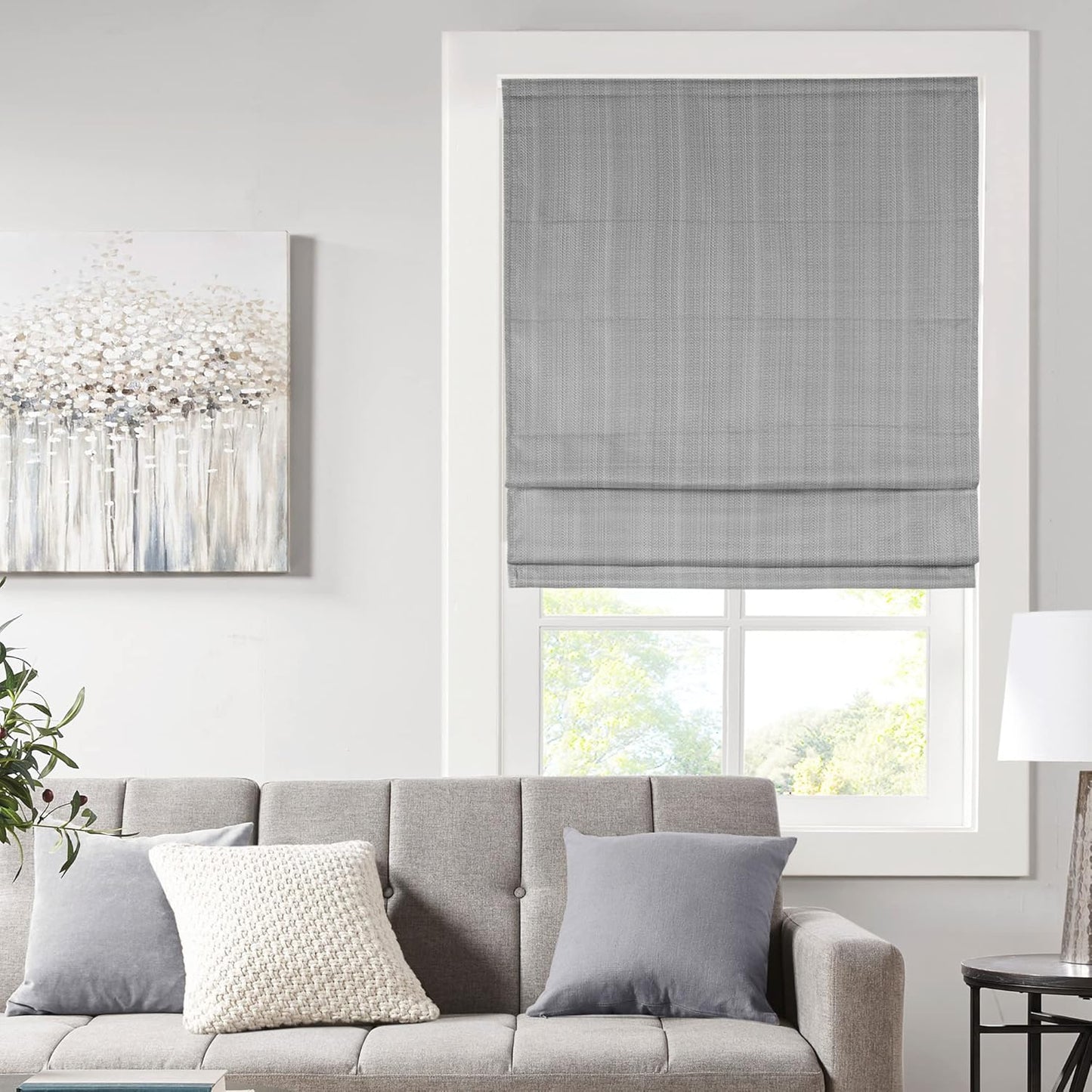 Madison Park Galen Cordless Roman Shade, 31" W x 64" H, Charcoal – Room Darkening, Thermal Insulated, Energy Efficient Window Blind with Subtle Sheen Basketweave Fabric for Privacy