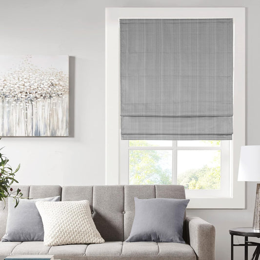 Madison Park Galen Cordless Roman Shade, 31" W x 64" H, Charcoal – Room Darkening, Thermal Insulated, Energy Efficient Window Blind with Subtle Sheen Basketweave Fabric for Privacy