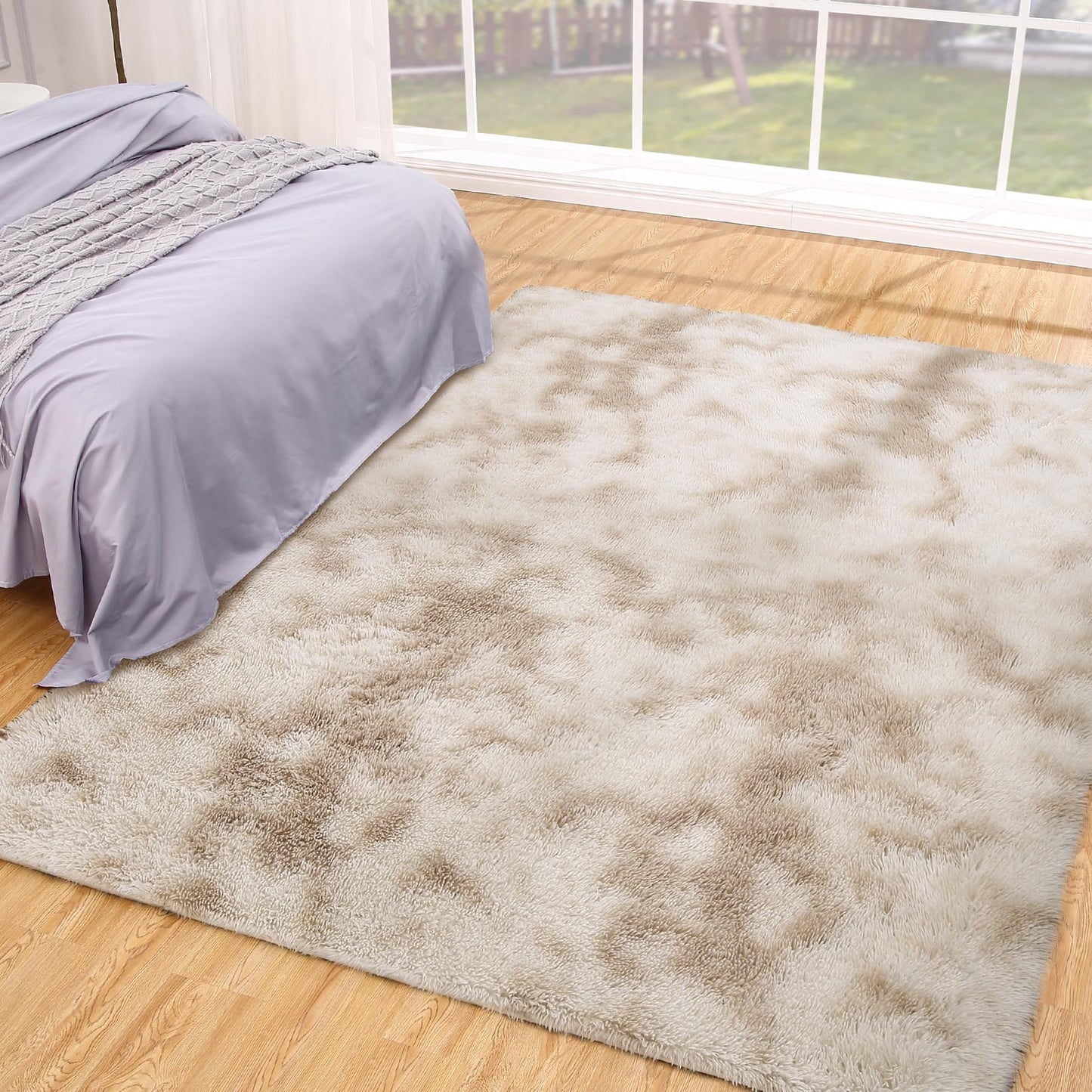 IMINROME Shaggy Area Rug Indoor Plush Fluffy Rugs, Modern Fuzzy Soft and Comfy Carpet Tie-Dyed Accent Rugs for Bedroom Living Room Kids Nursery Fluffy Area Rug, Beige Taupe, 5' x 8'