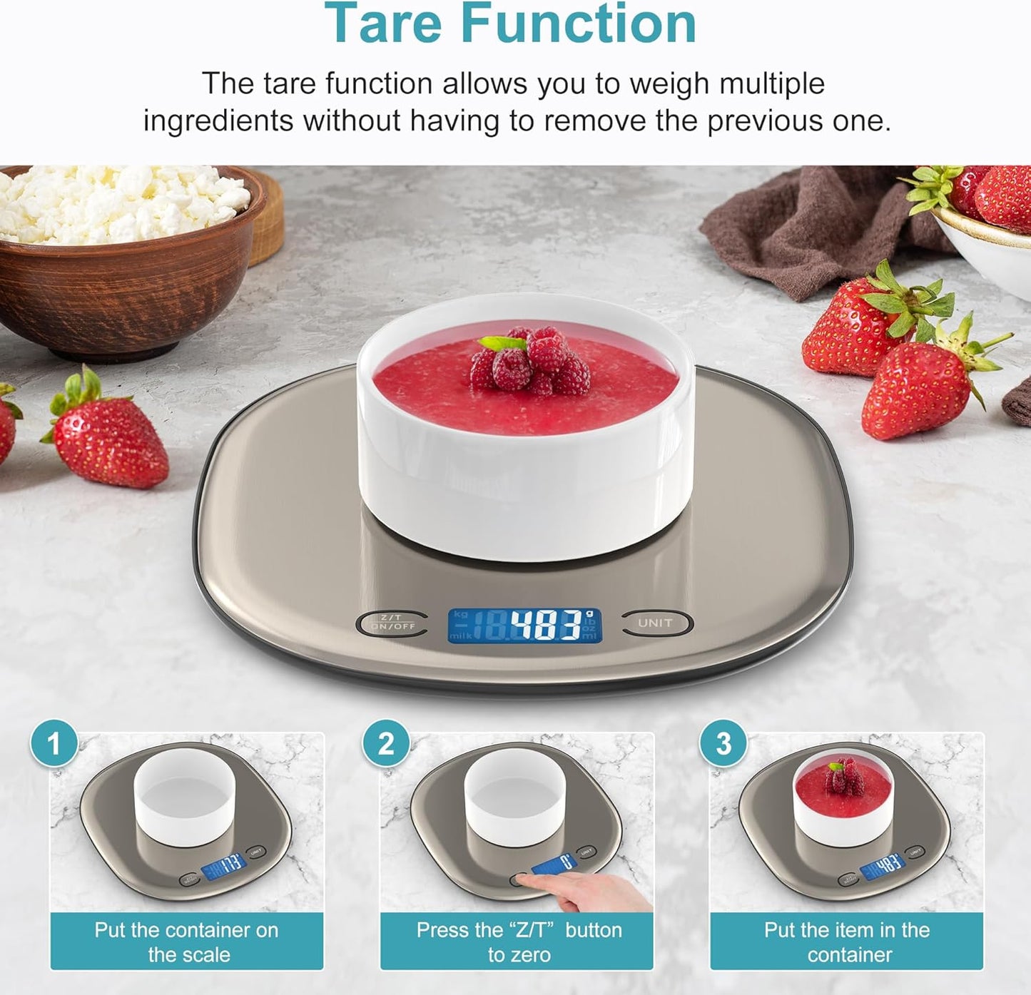 Ultrean Digital Kitchen Scale - 33lb High Capacity, Slim Design, LCD Display, 1g Precision for Cooking & Baking