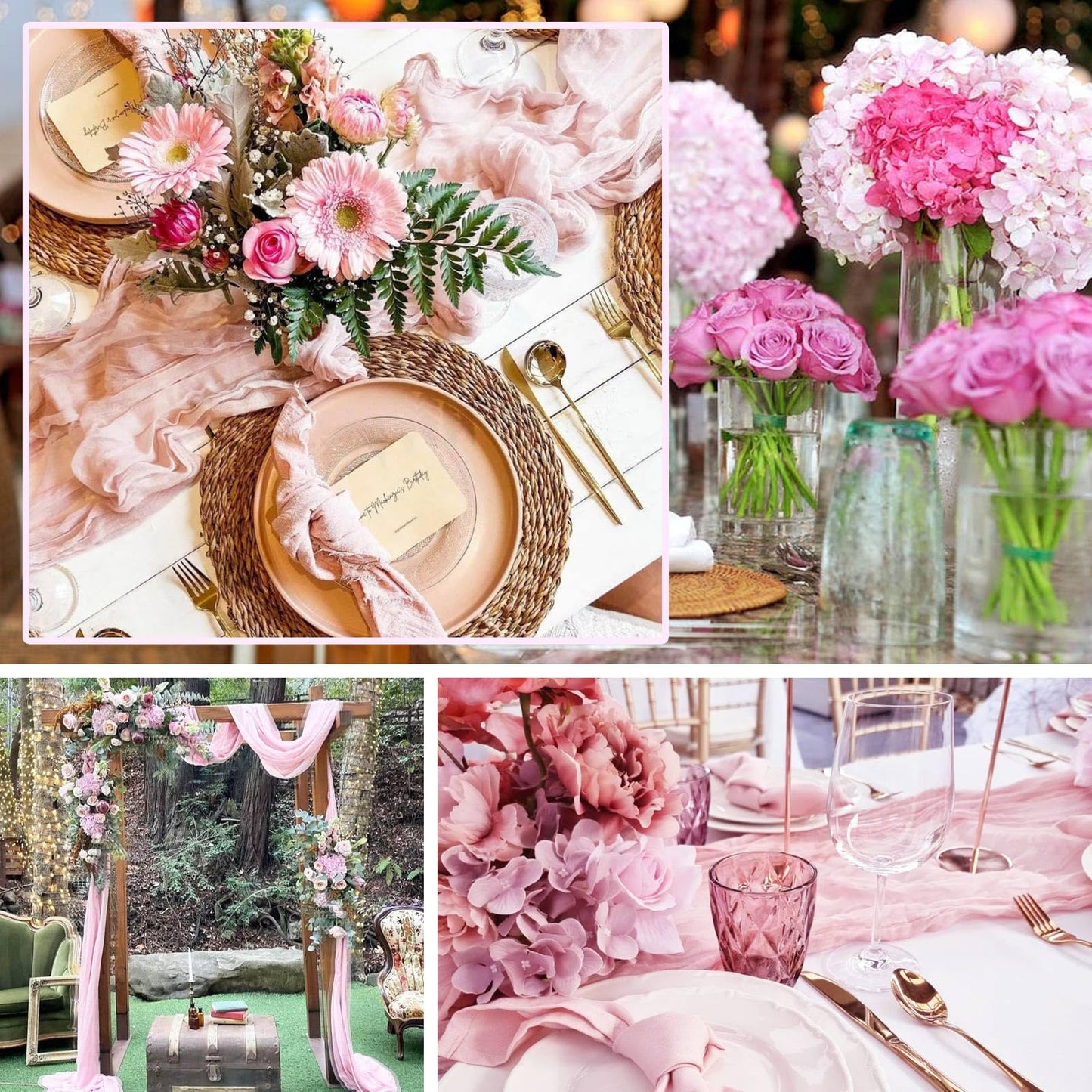 SAJOO Pink Cheesecloth Table Runner 10FT Boho Rustic Sheer Cheese Cloth Table Runners 120 Inch Gauze Table Decorations for Wedding Bridal Baby Shower Birthday Party Home Decor