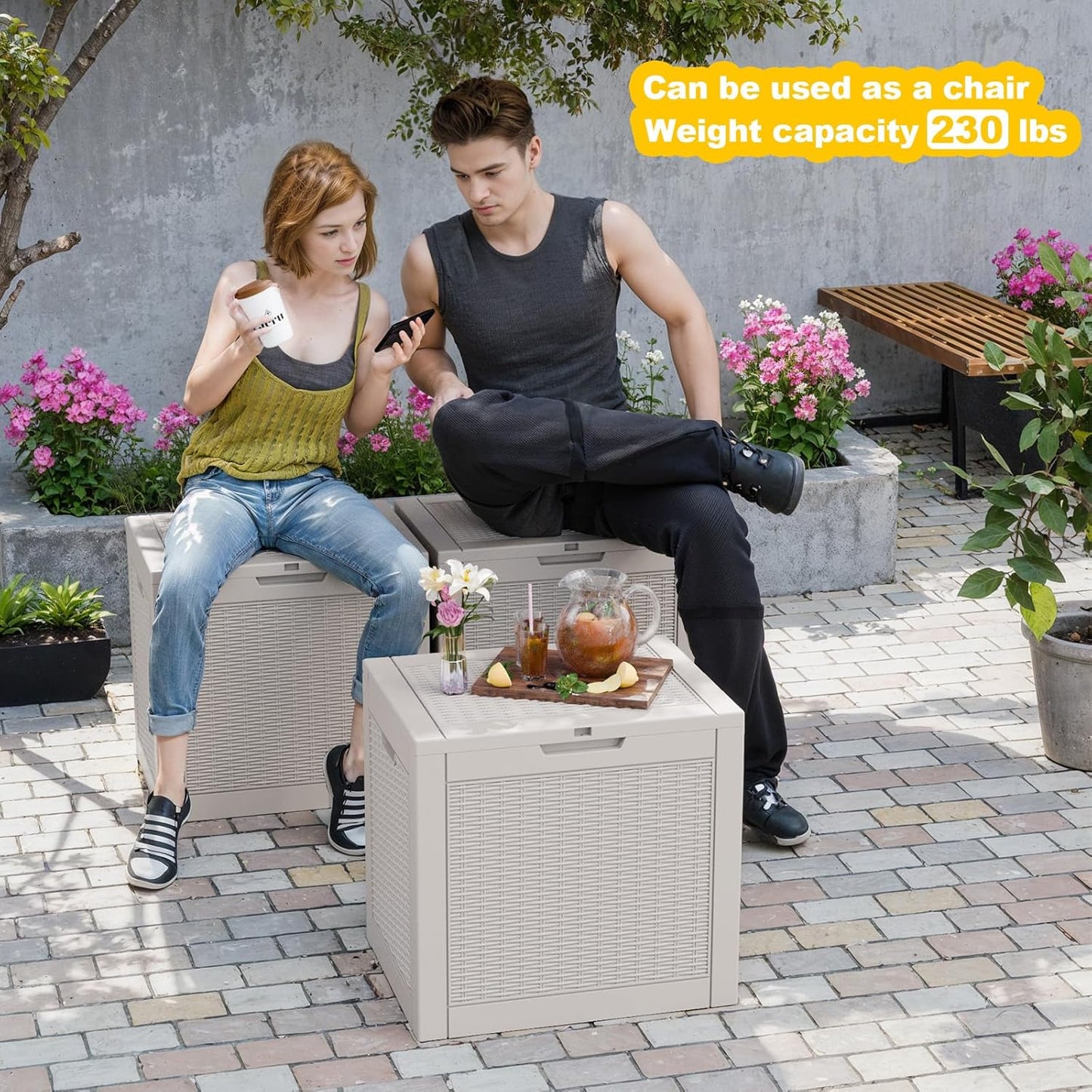 Skiennix 37 Gallon Outdoor Deck Box - Lockable Waterproof Storage for Garden Tools & Cushions | Grey