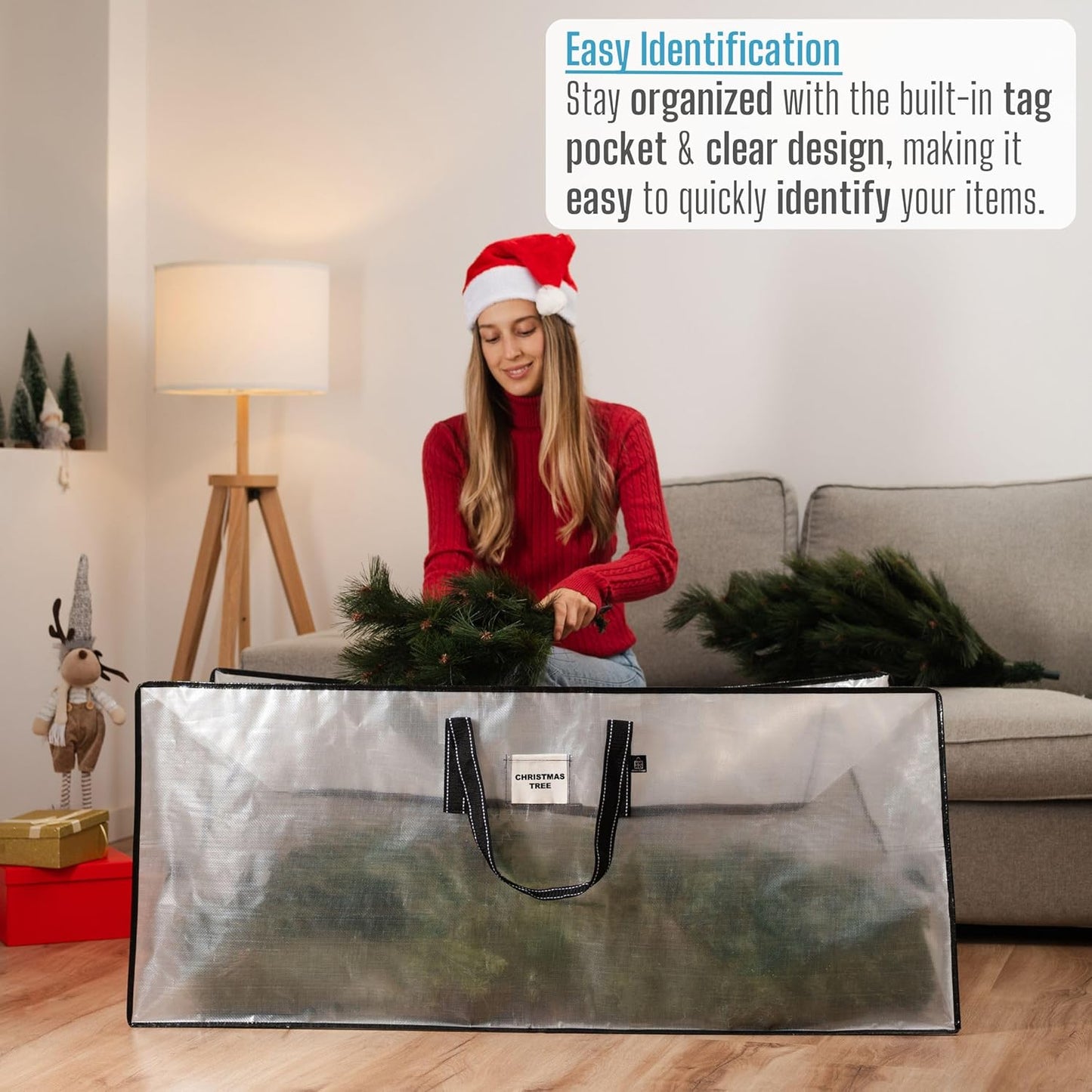 VENO Christmas Tree Storage Bag - Heavy Duty 7.5 Ft Zippered Design with Durable Handles & Label Slot