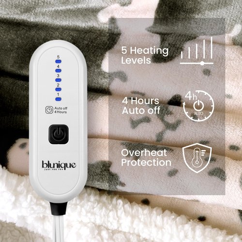 blunique Heated Throw Blanket Electric Throw with 4 Hours Auto-Off, Cozy Soft Fleece Sherpa Blanket, Washable, 50 x 60 Inches, Cow Print Pink