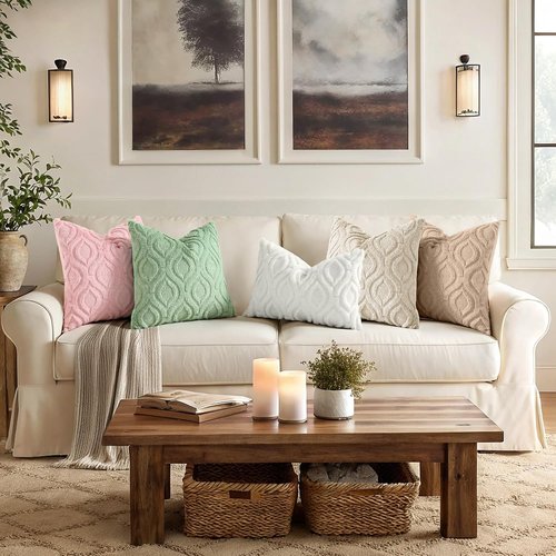 decorUhome Throw Pillow Covers - Soft Plush Faux Wool Beige | Set of 2, 18x18 Inch Square Accent Pillows for Living Room