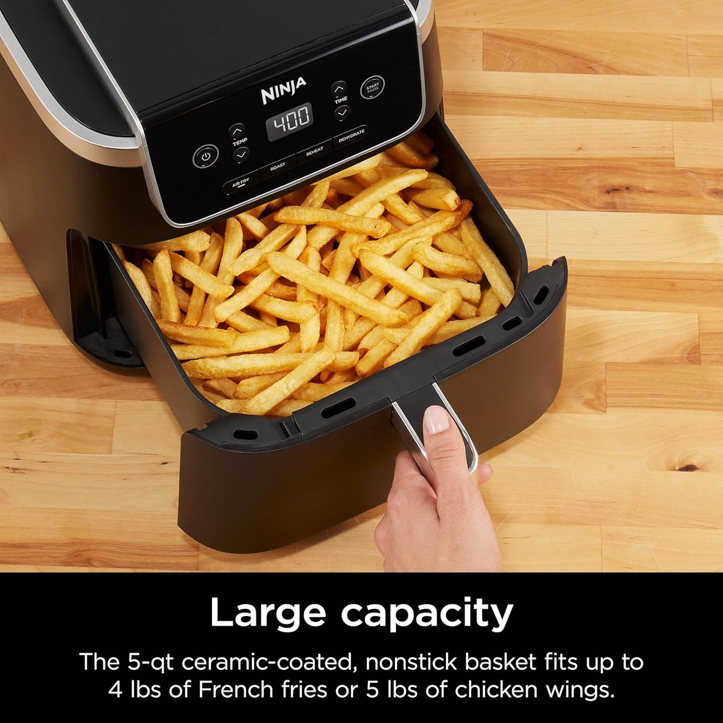 Ninja Air Fryer - 5 QT Capacity | 4-in-1 Pro Air Fry, Roast, Reheat, Dehydrate | 400°F Max Temp | Grey