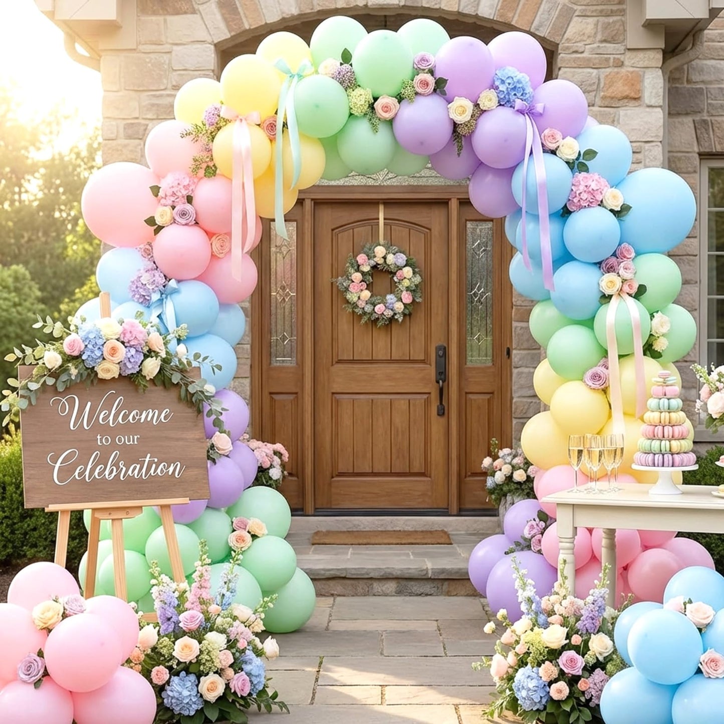 RUBFAC 154pcs Pastel Balloons Different Sizes 18 12 10 5 Inch, Latex Macaron Rainbow Balloons Arch Kit for Easter Themed Party Birthday Wedding Baby Shower Grad Anniversary Decoration