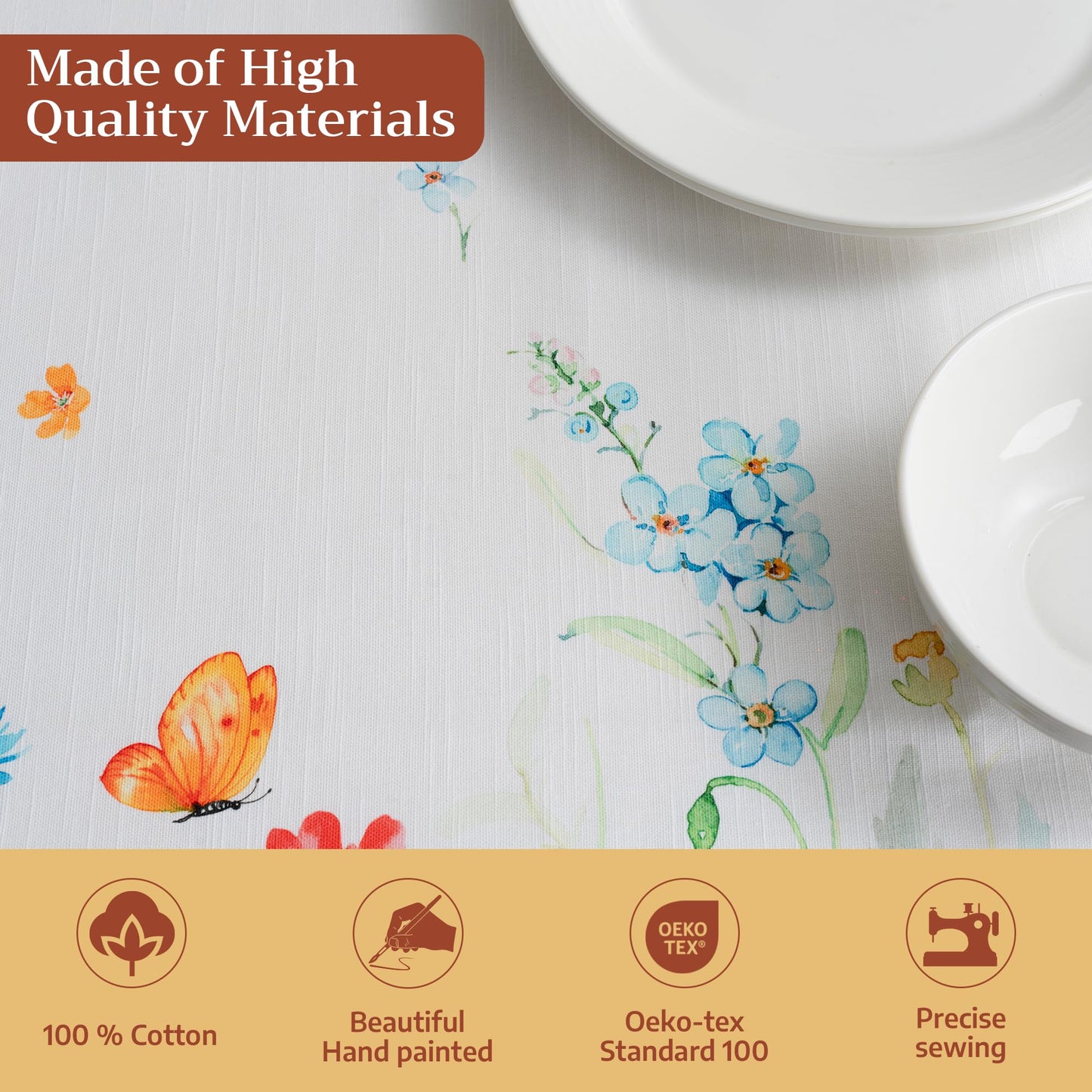 Maison d' Hermine Table Cloth Rectangle Table 100% Cotton 60 x 90 Inches Tablecloth Reusable Decorative for Dining Kitchen Room Farmhouse Home Gifts for Mothers Day Spring Summer - Summer Whisper