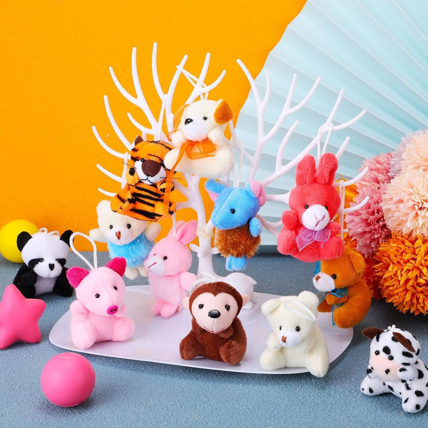 LMAZEPMQ Mini Plush Animal Toy Set,Cute Animals Keychain Decoration for Kids,Goodie Bag Fillers, Basket Stuffers, School Prizes, Valentine's Day Party Supplies (60pcs)