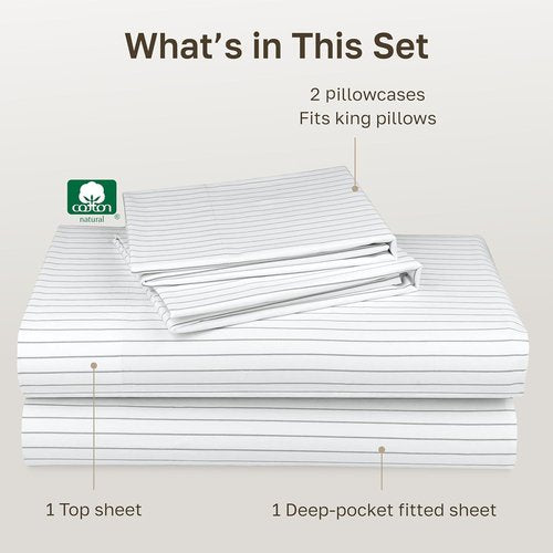 California Design Den Cal King Bed Sheets Set - 400 TC Award-Winning Soft Cotton, Smooth Sateen Finish, Deep Pockets - Pinstripe