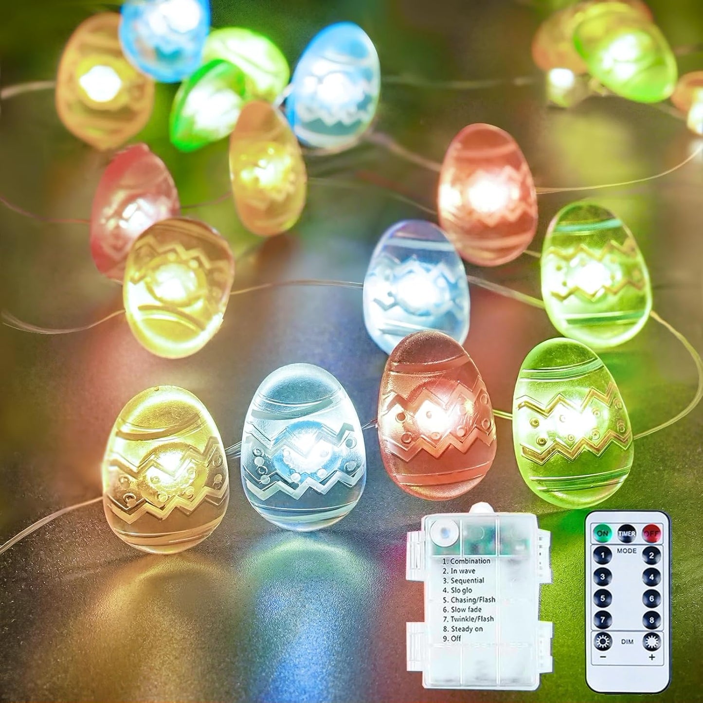 Pastel Fairy Lights by Easter Decorations - Battery Operated String Lights with Remote & Timer | Waterproof Indoor/Outdoor Twinkle Lights for Spring Party Decor