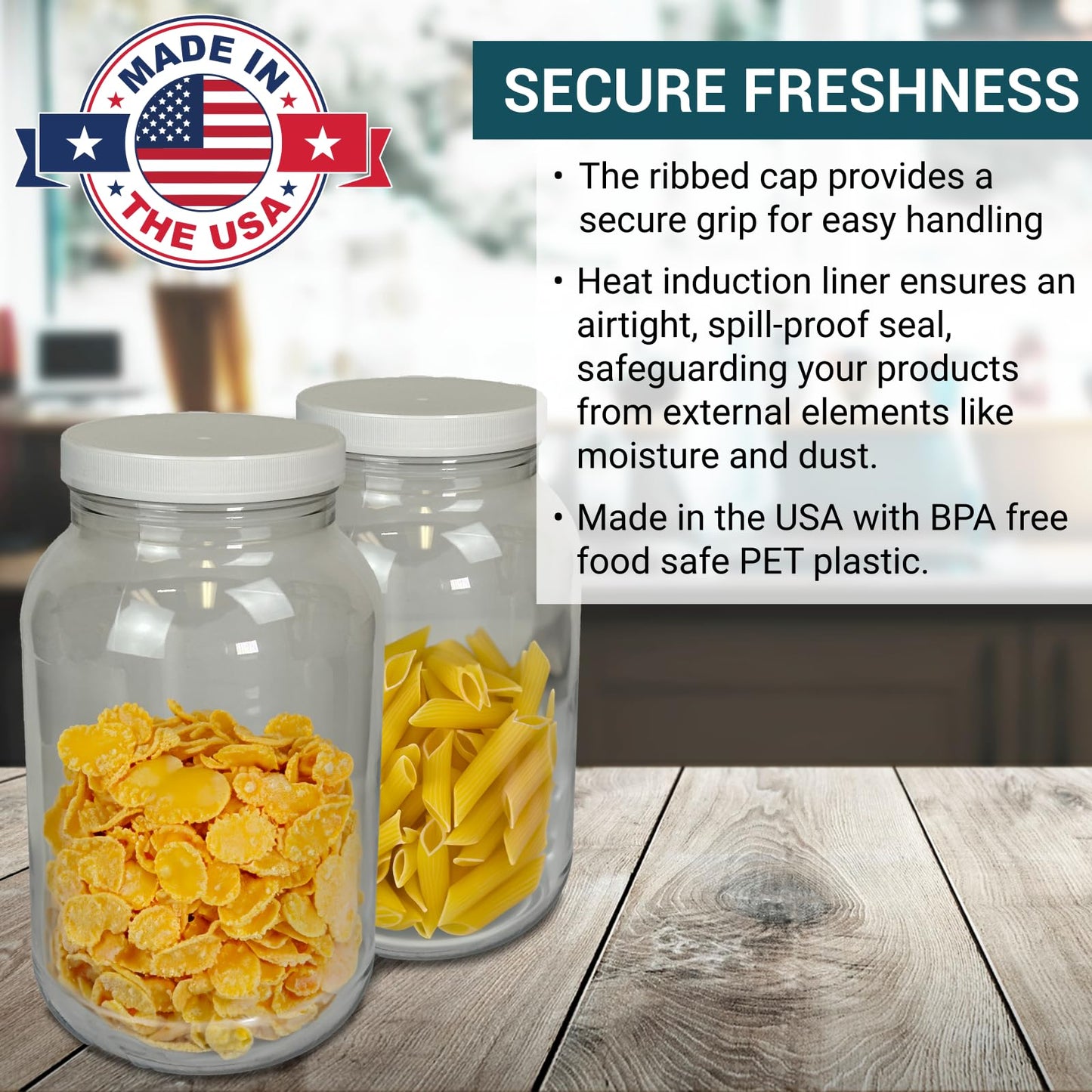 1 Gallon Large Plastic Jar with Lid (1 Pack) - Food Safe & Air Tight - Clear Storage Gallon Container with Lid - Wide Mouth Food Storage Containers - Large Candy Jar for Kitchen & Pantry Organization