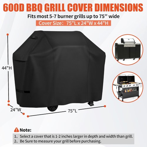 iCOVER BBQ Grill Cover - 75 Inch Heavy Duty Waterproof & UV Resistant | Fits Weber, Char-Broil, Nexgrill