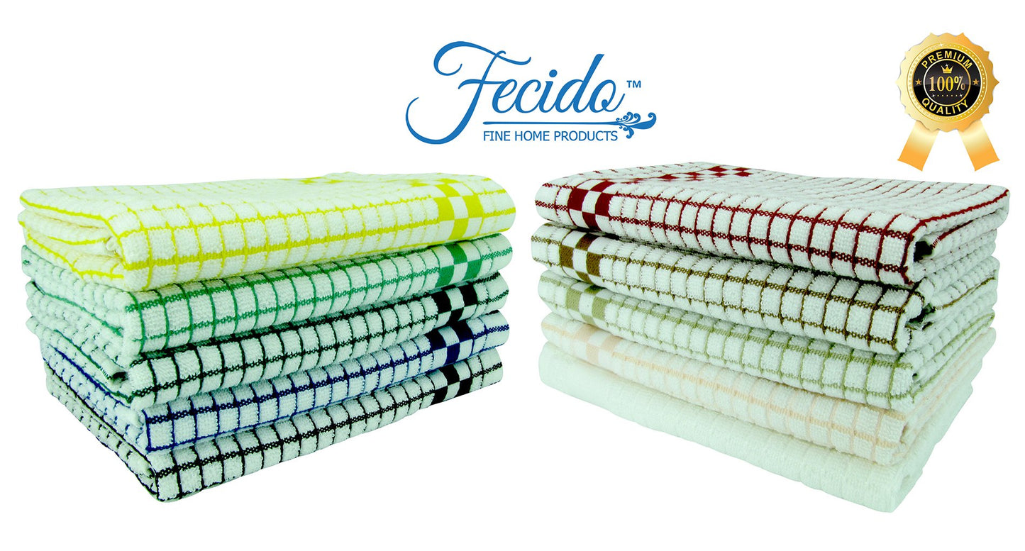 Fecido Classic Kitchen Dish Towels with Hanging Loop - Set of 4, Beige