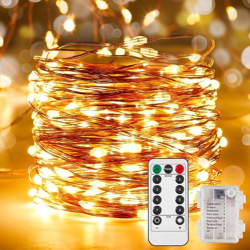 Ariceleo Outdoor String Lights - 65.6 Ft LED Warm White Fairy Lights with Remote & Timer | Waterproof for Parties & Weddings