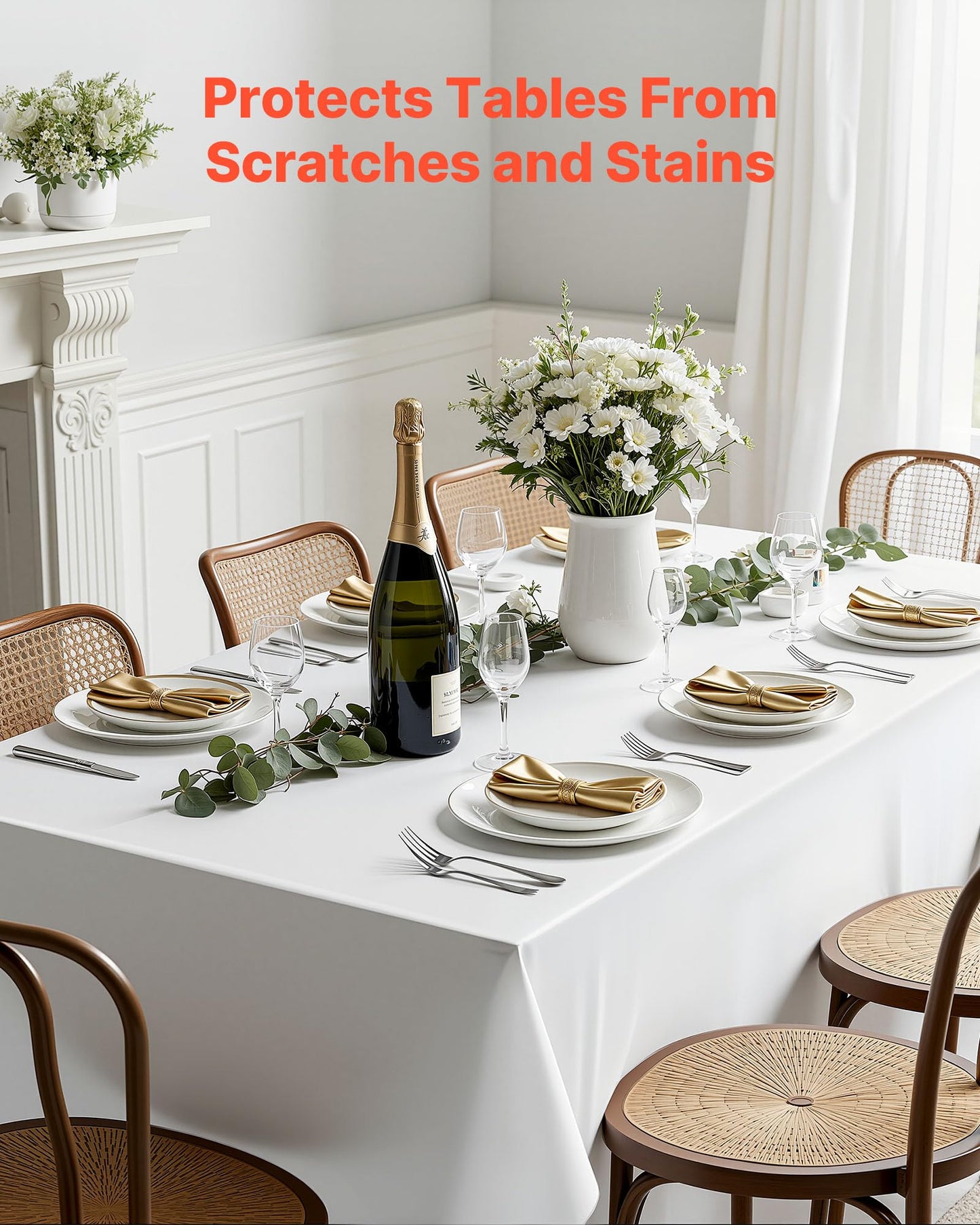 VEVOR White Tablecloths for Rectangle Tables, 6 Pack, 70 x 120 Inches, Reusable and Machine Washable Table Clothes, Wrinkle-Resistant Polyester Fabric Table Covers for Wedding, Party, Banquet
