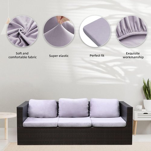 BIETYONE 8Pcs Stretch Velvet Patio Cushion Covers - Fluffy, Washable Slipcovers for Fall | Smoke Gray