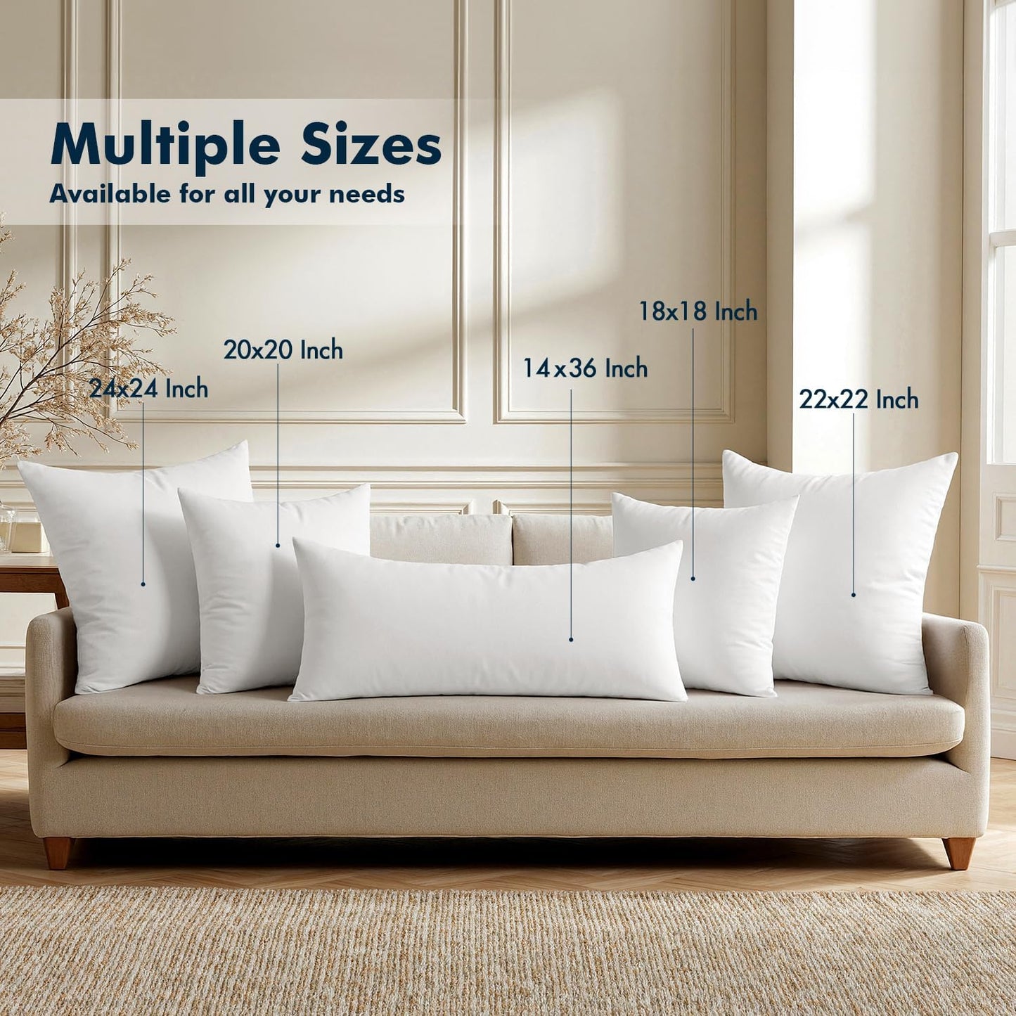 MIULEE Throw Pillow Inserts - 14x36 Inch | 100% Virgin Fiber Filling for Ultimate Comfort