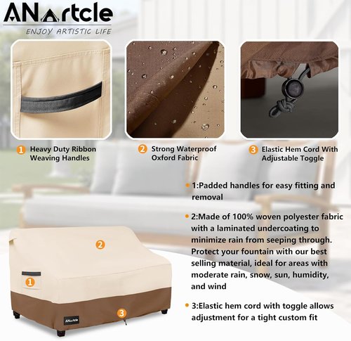 ANartcle Outdoor Couch Cover - 100% Waterproof Heavy Duty 2-Seater Loveseat Cover | 58"W x 32.5"D x 31"H - Beige & Brown
