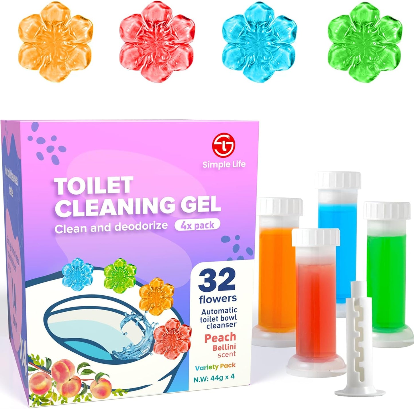 Simple Life Toilet Gel Stamp - Fresh Flower Scented Anti-Limescale Cleaner | 32 Stamps for Long-Lasting Freshness