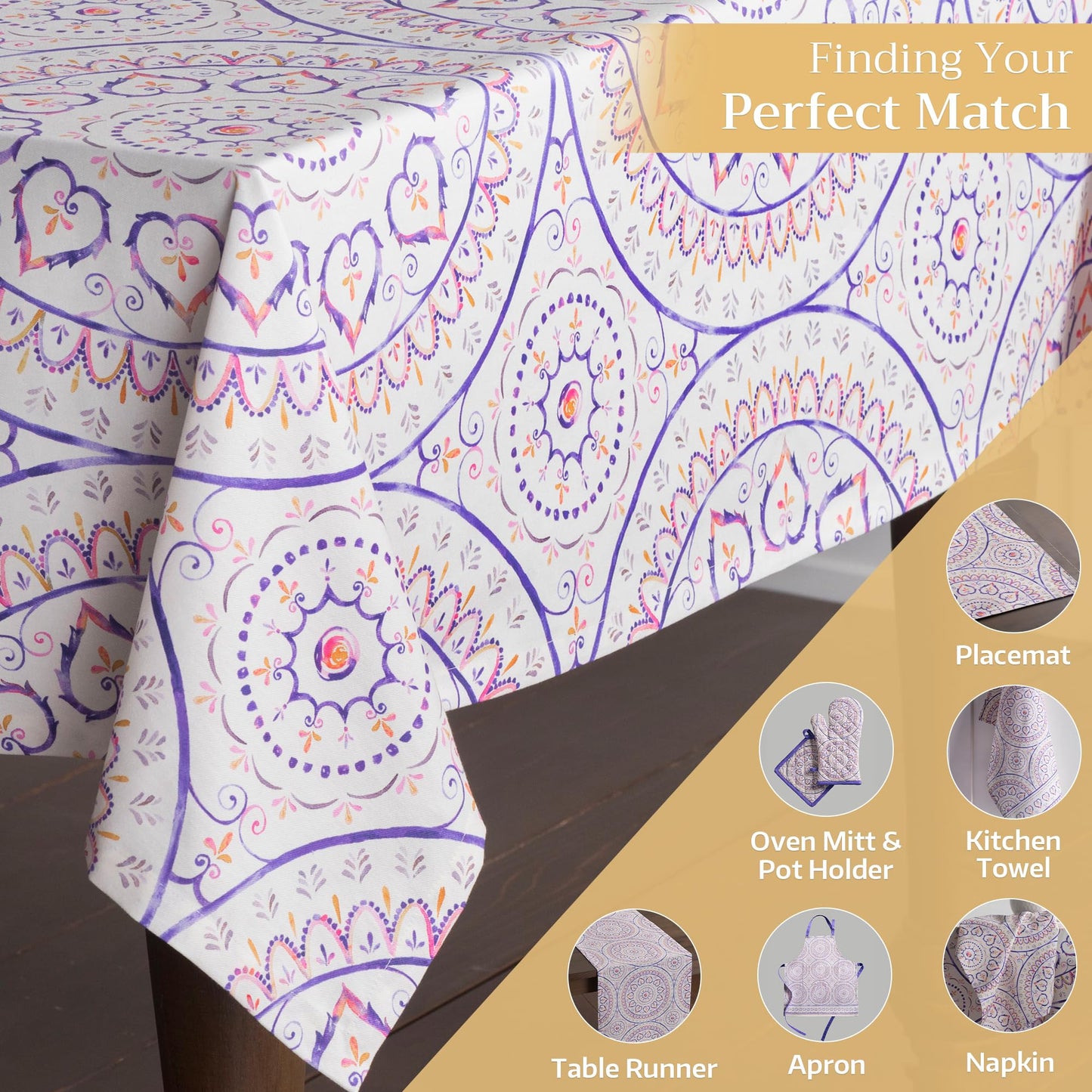 Maison d' Hermine Table Cloth Square Table 100% Cotton 60 x 60 Inches Tablecloth Reusable Decorative for Dining Kitchen Room Farmhouse Home Gifts for Mothers Day Spring Summer - Mandala