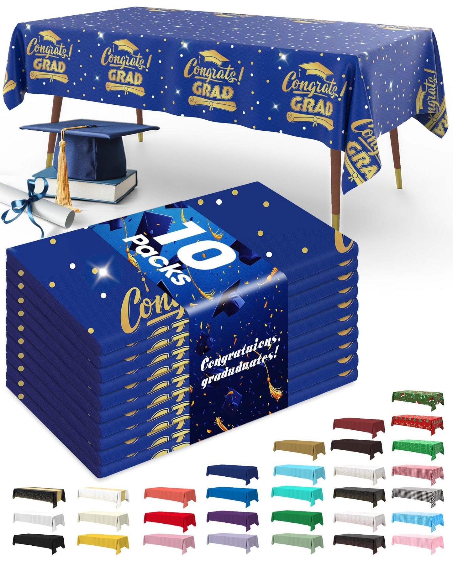 Pureegg Graduation Decorations 2026 Plastic Tablecloth Disposable 10 Pack, Class of 2026 Black Rectangle Table Cover 54 x 108 Inch, Plastic Table Cloth for Graduation Party, Picnic