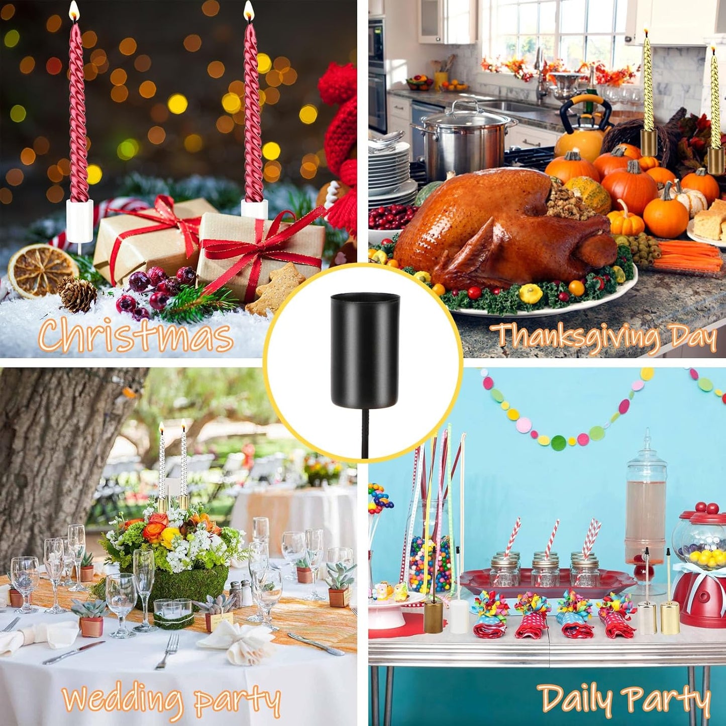 Skiennix Christmas Candle Holder Set - 4 Black Candlestick Holders for Weddings & Parties | Elegant Decor