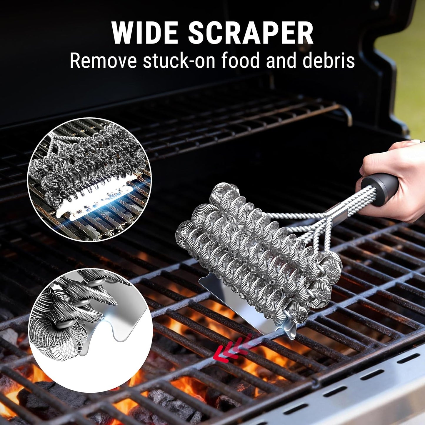 TempPro BBQ Grill Brush - Bristle-Free Stainless Steel Cleaner for Safe Grilling | Perfect BBQ Accessory