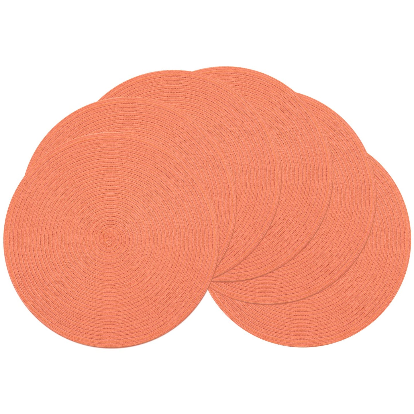 SHACOS Round Braided Placemats Set of 6 Washable Cotton Polyester Round Placemats for Kitchen Table 15 inch Round Table Mats (Coral, 6)
