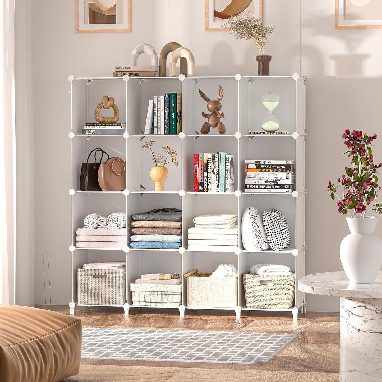 Neprock 16-Cubby Storage Organizer - Versatile Closet Shelves for Clothing & Books | White