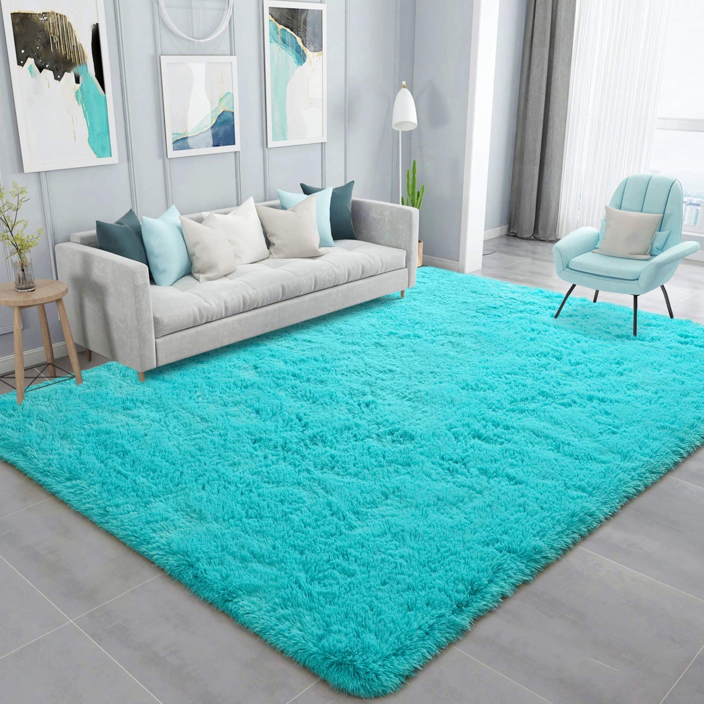 Ompaa Soft Fluffy Area Rug for Living Room Bedroom, 5x8 Teal Blue Plush Shag Rugs, Fuzzy Shaggy Accent Carpets for Kids Girls Rooms, Modern Apartment Nursery Dorm Indoor Furry Decor