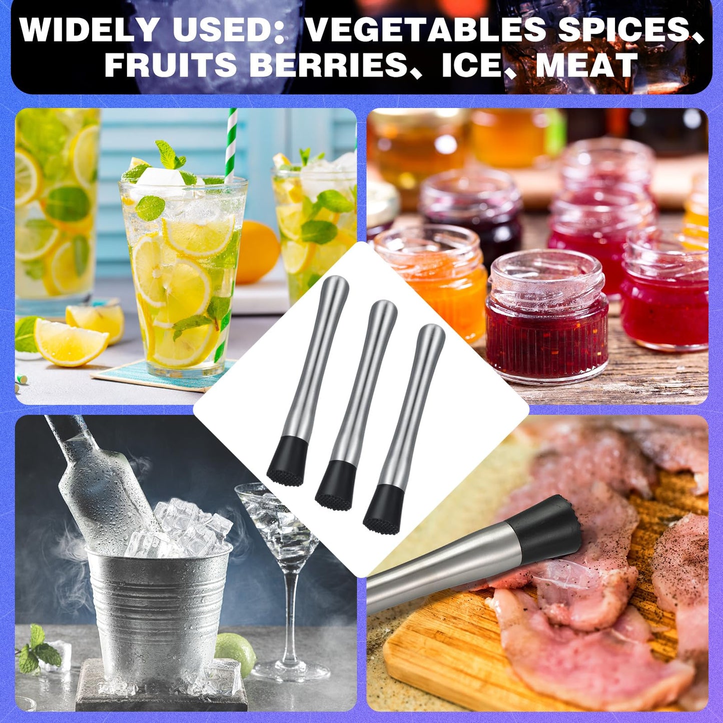 Zonon 32 Pieces 32 Pieces Muddler for Cocktails Stainless Steel Drink Muddler 8 Inch Long Mojito Tool Muller for Drinks Ice Crusher Bartender Tools Set Home Bartender Bars Accessories