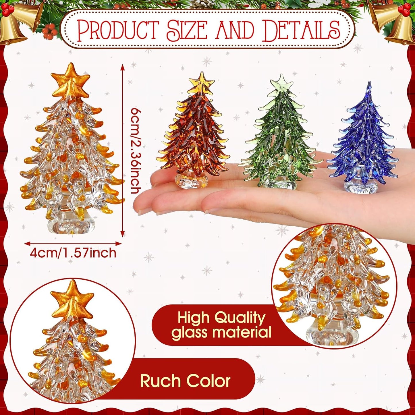 Thyle Mini Colorful Crystal Christmas Tree Figurines - 4 Pcs 2.4 Inch Collectible Holiday Decor