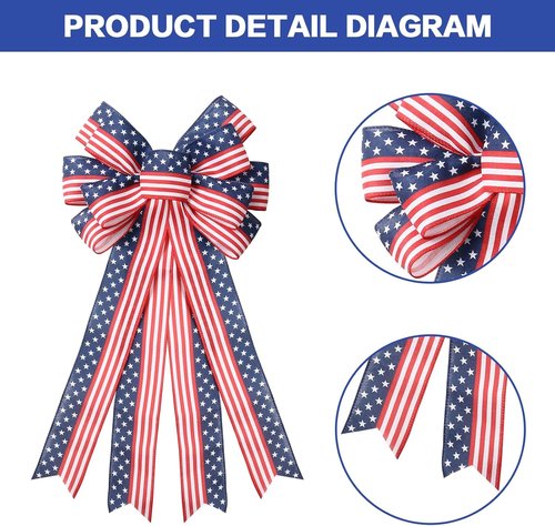**SY Super Bang 4th of July Decorations - Red, White & Blue Wreath & Patriotic Bows for Indoor/Outdoor Use**