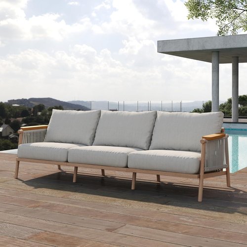 Acanva Modern Aluminum Outdoor Patio Sofa - All-Weather Design with Thick Olefin Cushions | Light Khaki