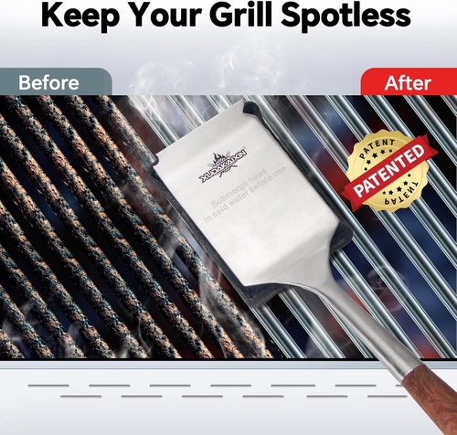 Bristle-Free Grill Brush Kit - Luxurious Long Rosewood Handle & Replacement Head | Safe BBQ Cleaning Tool