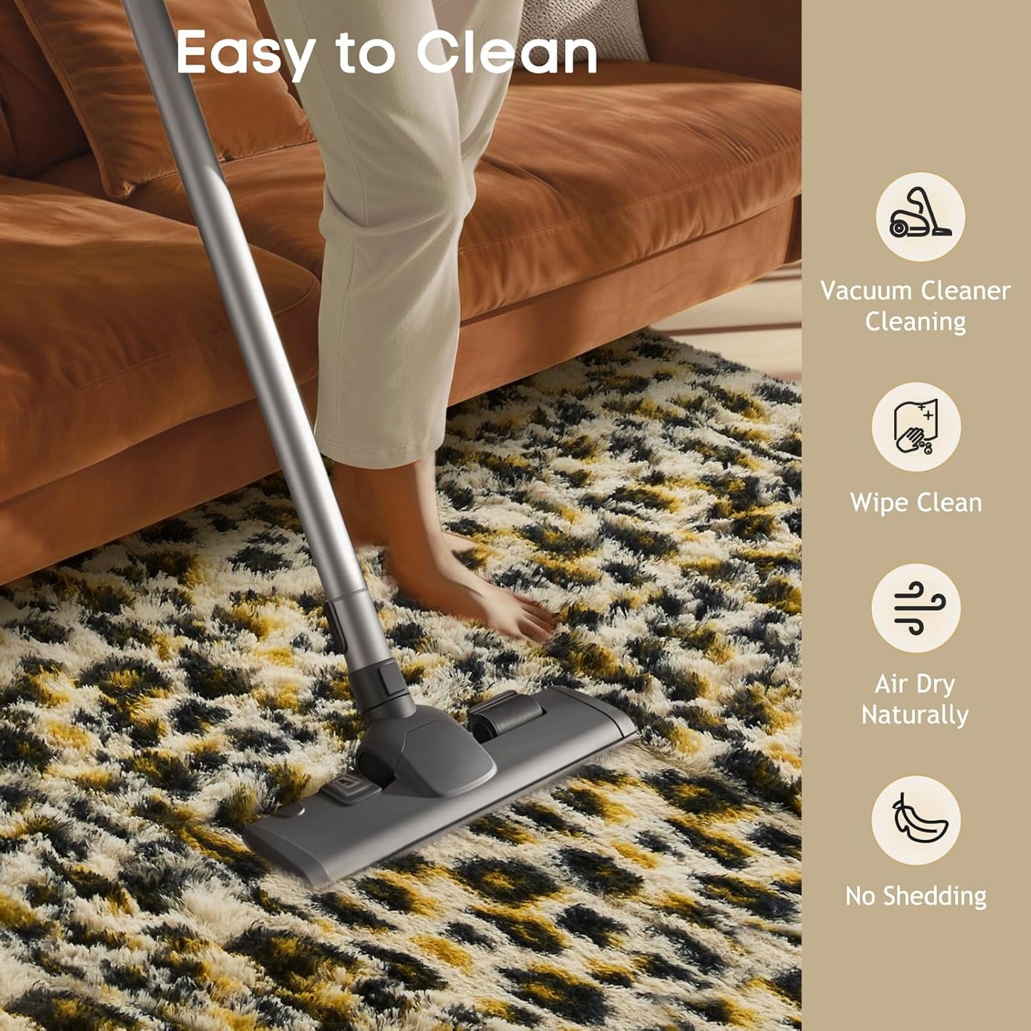 Ophanie Leopard Print Rug - Fluffy Shaggy Soft Throw for Bedroom & Living Room | Large 4x6 Cheetah Design