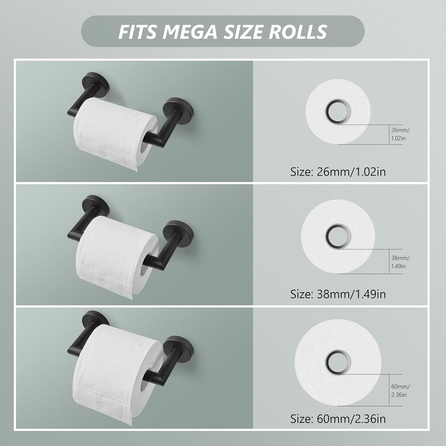 JunSun Matte Black Toilet Paper Holder - Wall-Mounted Pivoting Design for Large Mega Rolls