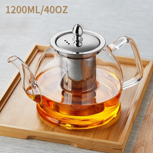 DOPUDO 1200ml Glass Teapot with Removable Infuser, Stovetop Safe Tea Kettle, Blooming and Loose Leaf Tea Maker Set