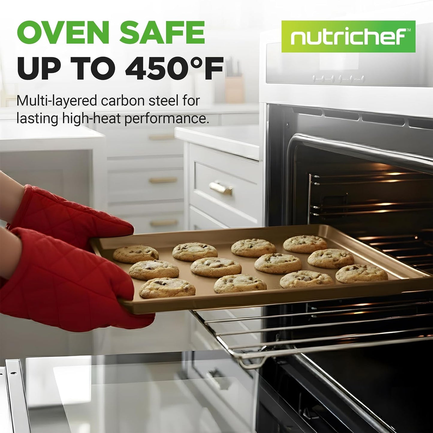 NutriChef Nonstick XL Cookie Sheet - Extra Large 22" x 16" Carbon Steel Baking Pan | Dishwasher Safe, Gold Finish